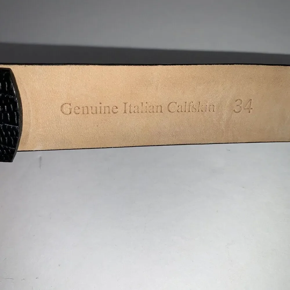 Golf Men's 34 Genuine Black Italian Calfskin Leather Lizard Embossed